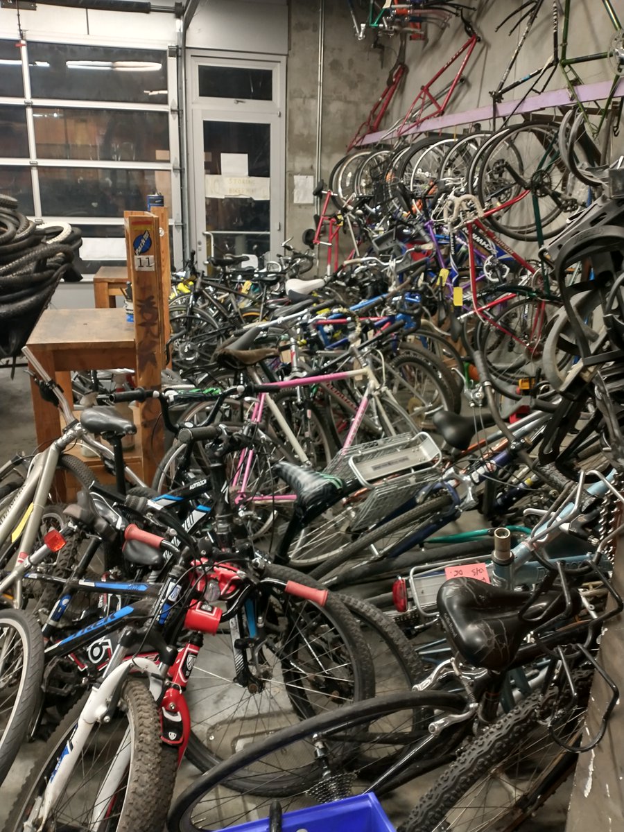 bikekitchen's tweet photo. It's that time of the year again, we currently have an excess of bikes and need to make some floor space! Come claim one today; most are $80 and come with a year's membership and digging rights! (you can use all the used parts in the shop to build/customize your bike😁) https://t.co/Tq3n0VvGdJ