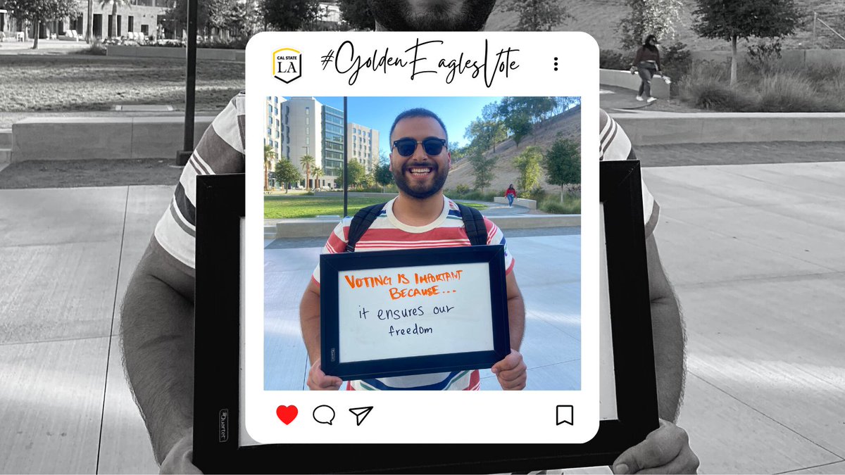 PBI's tweet photo. Housing student at @CalStateLA: Voting is important because it ensures our freedom. #IVoted in the #2022GeneralElection.

#GoldenEaglesVote https://t.co/QfTuPC8PxM
