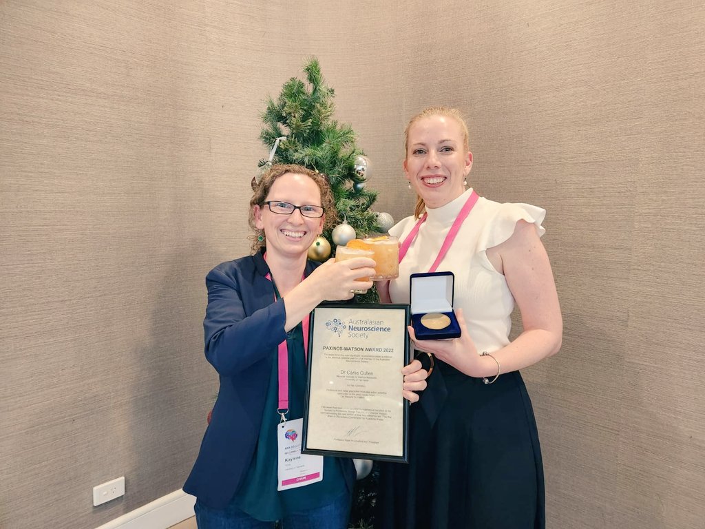 LabGlial's tweet photo. Congratulations to @DrCarlieCullen on her receipt of the 2022 ANS Paxinos-Watson Award for the most significant paper by a member of the Society in 2021 for our paoer 'Nodal and periaxonal plasticities modulate action potential conduction in the adult mouse brain' 😁 https://t.co/LZdeAG68qJ