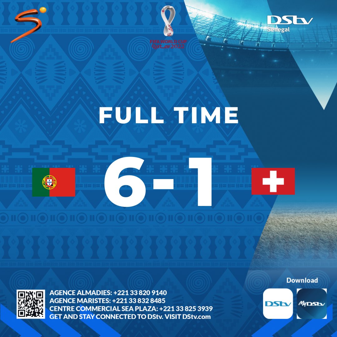 DStvSn's tweet photo. La Suisse humiliée par le Portugal 6-1. Les portugais affronteront les marocains en quarts de finales ! https://t.co/xfJAPO8LtO
