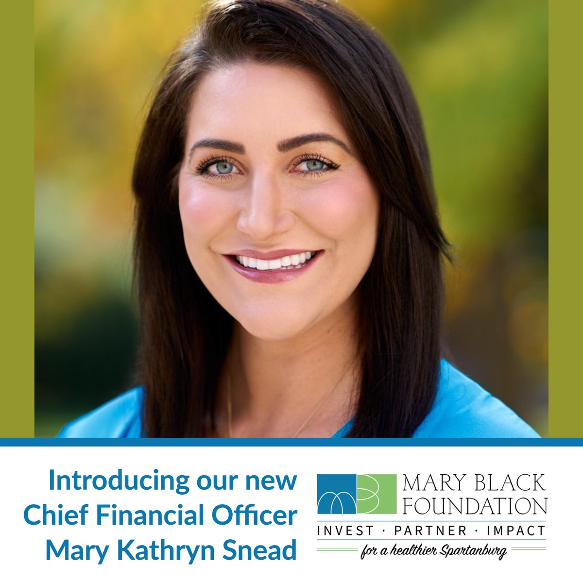 Please help us welcome Mary Kathryn Snead as our new Chief Financial Officer for the Mary Black Foundation! A Converse University Alum, Mary Kathryn was the Vice President of Finance &amp; Mission Support for OneSpartanburg, Inc. Read more at maryblackfoundation.org/2022/12/05/cfo….