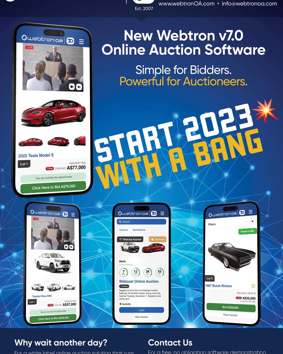 AutomotiveAuct1's tweet photo. Start your 2023 Auctions with a Bangπ₯
Itβs simple for bidders and powerful for auctioneers πlearn more at https://t.co/fwDTQ4N8A1 #auction #auctioneers #onlineauctions #auctionsoftware #auctionhouse #auctionsystems #auctioneering #autoauctions #autoauctioneers #carauctions #ev https://t.co/DwdYqNT7i9