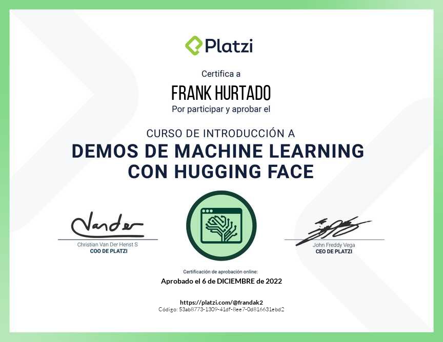 frandak24's tweet photo. De la mano de @omarespejel podemos compartir nuestro conocimiento de forma profesional y open source con este grandioso Curso de Demos de Machine Learning con Hugging Face en @platzi! #nuncaparesdeaprender https://t.co/fLpeafKg5f https://t.co/HjnFxsb7Ix