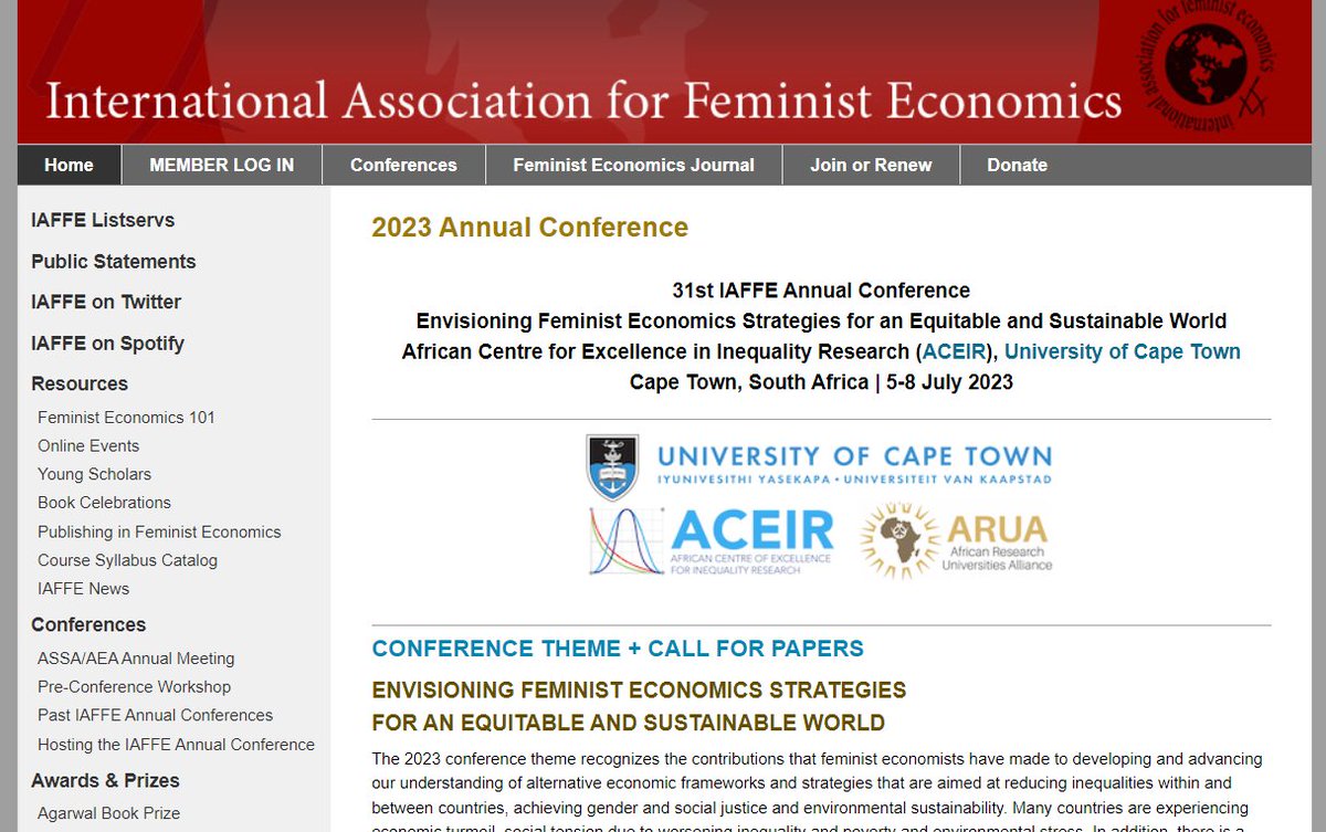 📢CALL FOR PAPERS!

The 31st <a href="/IAFFE/">International Association for Feminist Economics</a> Annual Conference will be hosted by <a href="/UCT_news/">UCT</a>!

Please go to iaffe.org/annual-confere… for info on poster sessions, supporting young scholars, deadlines, interpretation, hybrid sessions etc.