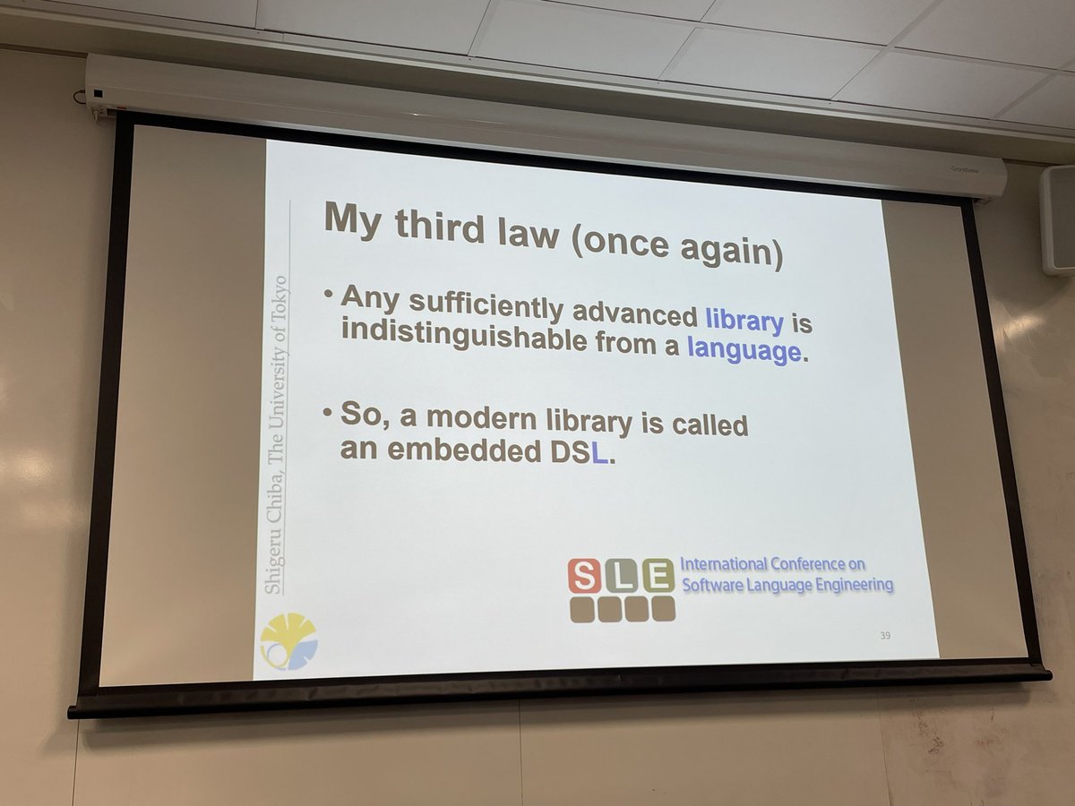 Evgeny (@evgenykusmenko) on Twitter photo A great talk by Shigeru Chiba <a href="/sleconf/">SLE Conference</a> explaining why modern libraries are languages and why we should consider embedded DSLs. Totally agree A great talk by Shigeru Chiba <a href="/sleconf/">SLE Conference</a> explaining why modern libraries are languages and why we should consider embedded DSLs. Totally agree