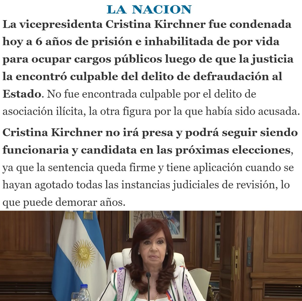 porquetendencia's tweet photo. "6 AÑOS":
Porque Cristina Kirchner fue condenada a 6 de prisión por 'administración fraudulenta en perjuicio de la administración pública' https://t.co/3NQHbtzhHX