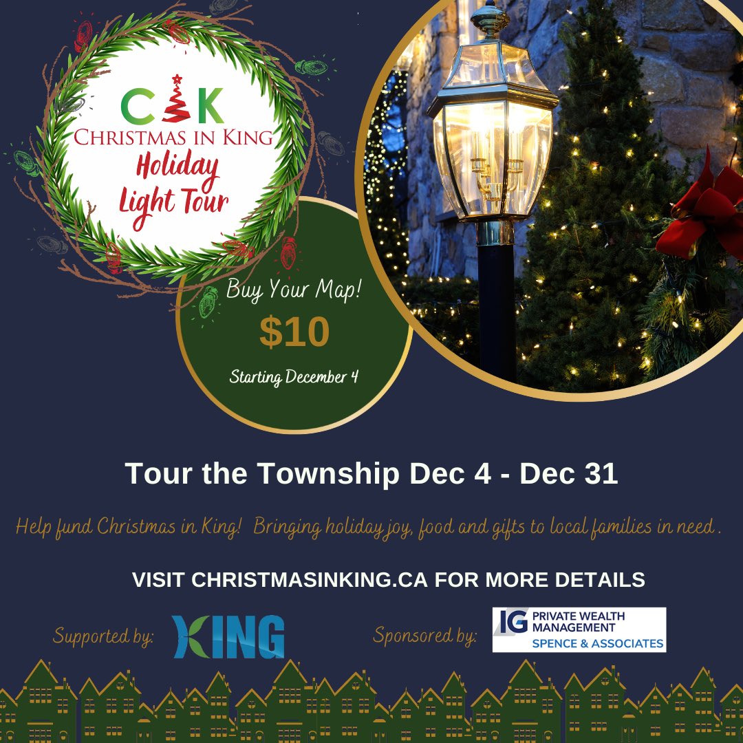christmasinking's tweet photo. Map for the #HolidayLightTour for $10 from https://t.co/dMPhwAFEZS to view the festive lights of #KingTownship. All funds raised will help Christmas in King provide nearly 400 people with gifts, hampers of festive foods and other items to help make their holiday season brighter. https://t.co/s1zK6H6eca