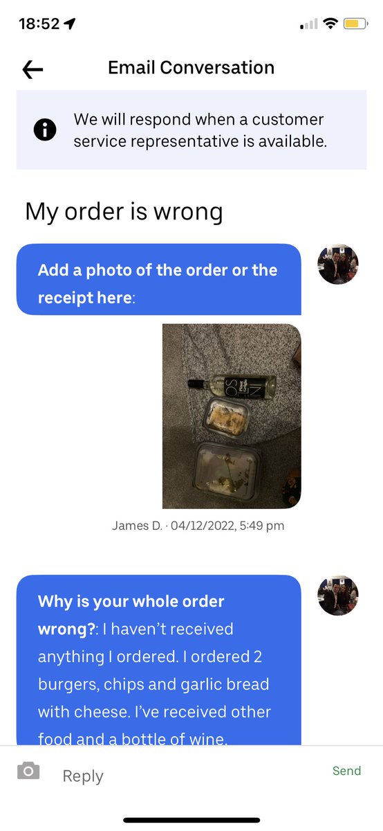 JamesDeas1's tweet photo. @ubereats_uk @Tracie_M_ Would be nice if you did the same with me, oh wait you did but say I’m not entitled to a refund after the picture show I received the wrong order. How are my 2 kids, 1 and 2 supposed to drink a bottle of cheap wine. https://t.co/ffX6OkO2W1