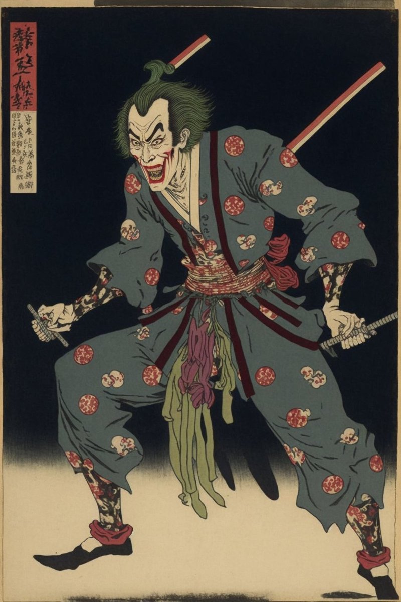 Mr_Kincaid's tweet photo. Recent discovery of japanese woodblock prints from the Edo Period show DC stole the Batman Universe from old japanese artists. Collection: https://t.co/ZiLgqZBuZH
#midjourney #aiart https://t.co/Upwtg6aBol