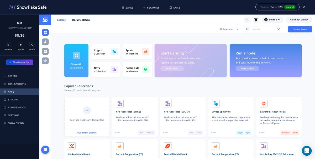 Integration Announcement‼️

We're excited to partner with <a href="/switchboardxyz/">Switchboard ⚡️</a> to allow users to manage their data feeds via a secure Multisig! 🔌

Now through Snowflake Safe, securely build, manage &amp; fund Switchboard data feeds with multiple team members. ❄️