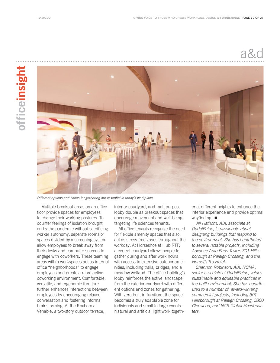 Today’s office configurations have employers and designers alike rethinking how to implement health, safety, and wellness in their workplace. Learn how Duda|Paine is shaping these themes in the workplace in the article below via <a href="/OfficeInsight/">officeinsight</a>. bit.ly/3XYKVRG