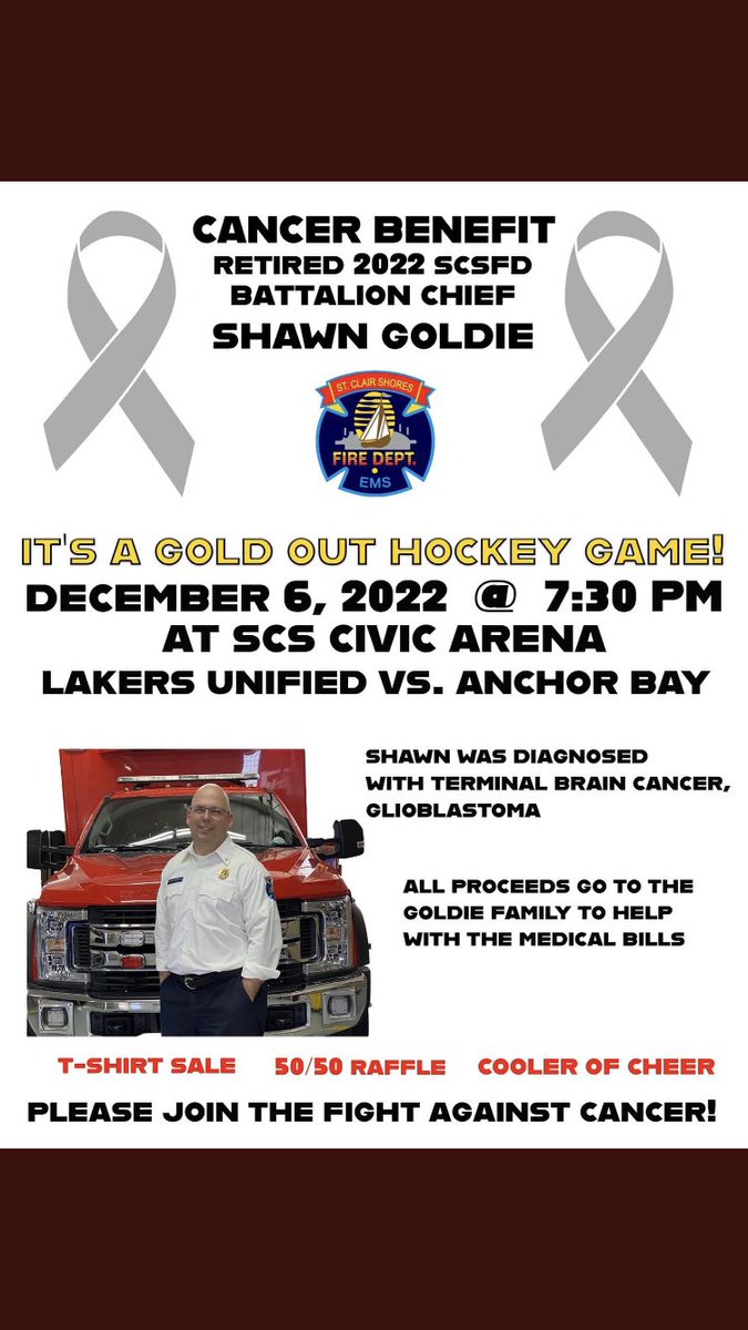 Nothing better than hockey for a good cause! Come out tonight to see the Tars take on SCS. Proceeds go to the Goldie family. #MoreThanJustAGame