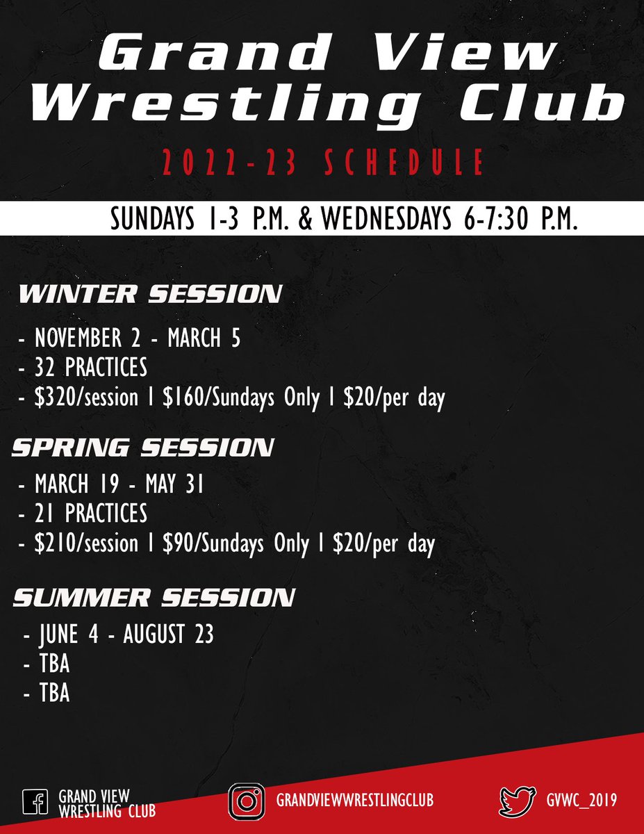 Winter Session has already started, HOWEVER, you can still join! 

GVWC is an: 
-ALL girls club 
-K-12th grade 
-year round training 
-offer 1:1 training session 
-silbling discount 
-and more! 

If you have any questions contact Coach Valles (avalles@grandview.edu)