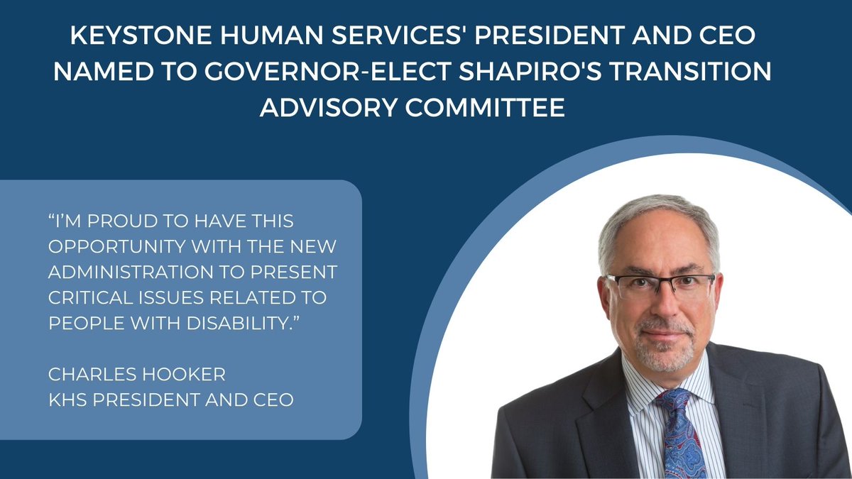 Keystone_KHS's tweet photo. We're pleased to announce that @chooker3, KHS President and CEO, has been named to Governor-Elect Josh Shapiro and Lieutenant Governor-Elect Austin Davis’ Transition Advisory Committee for Health and Human Services. Read the full article: https://t.co/N0W4KLAe69 https://t.co/Xt2t6k5iLM