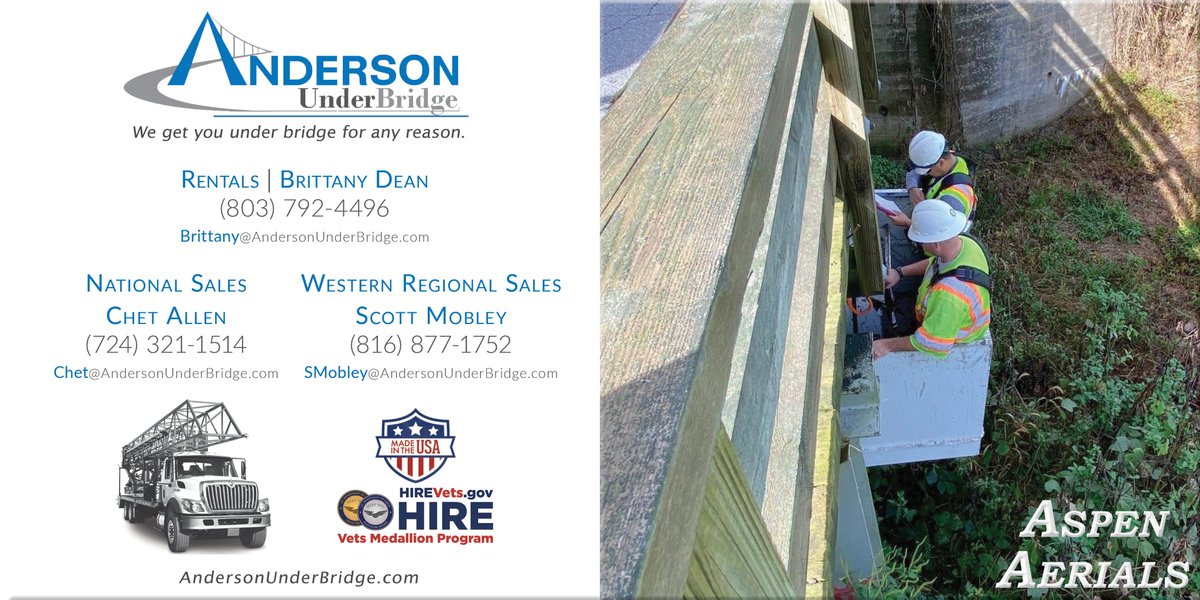 Anderson_UB's tweet photo. At #AndersonUnderBridge, efficiency saves you time &amp; money. That’s why we train our UnderBridge Operations Specialists to learn your crew’s scope &amp; schedule, so we can deliver safe #UnderBridgeAccess with ample reach per placement. #HydraPlatform #AspenAerials #ArticulatingBoom https://t.co/eKFhgz1Pvg