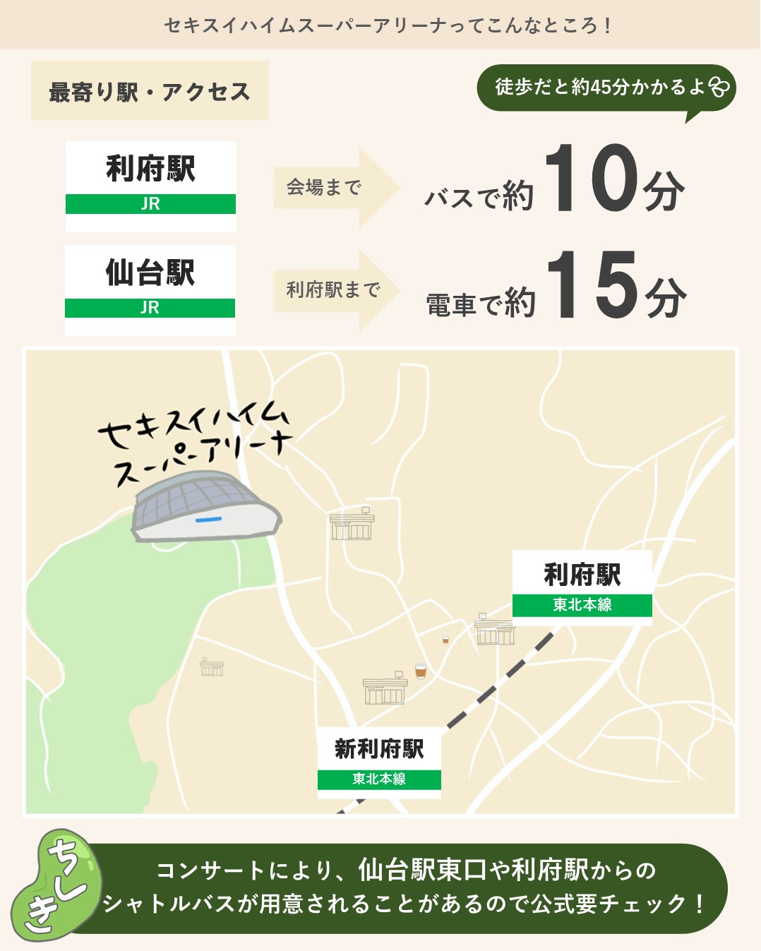 るるぶトラベル ˏˋ セキスイハイムスーパーアリーナ ˎˊ ライブ遠征前に要チェック キャパ 座席 会場へのアクセス 交通手段 コンサートによって 仙台駅東口や利府駅から シャトルバスが用意されることがあるよ 公式hpを事前に確認しよう