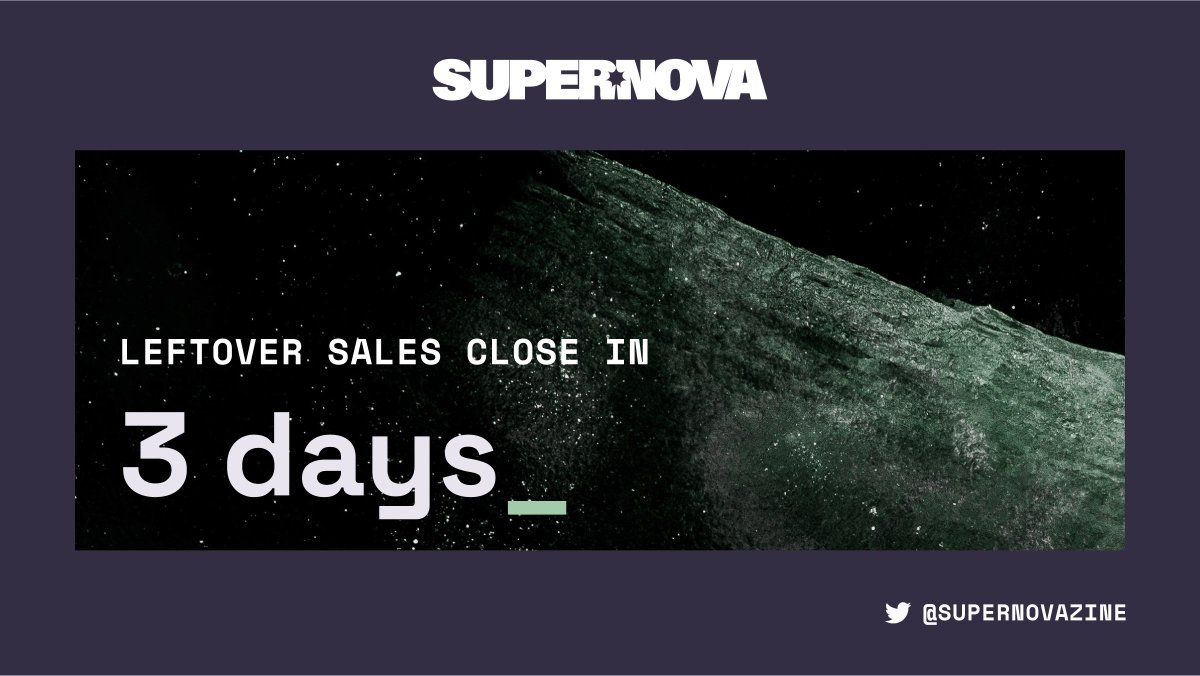 Three days left to get your hands🖖on some incredible items!✨Get them before they're gone!🚀

>>supernovazine.bigcartel.com<<