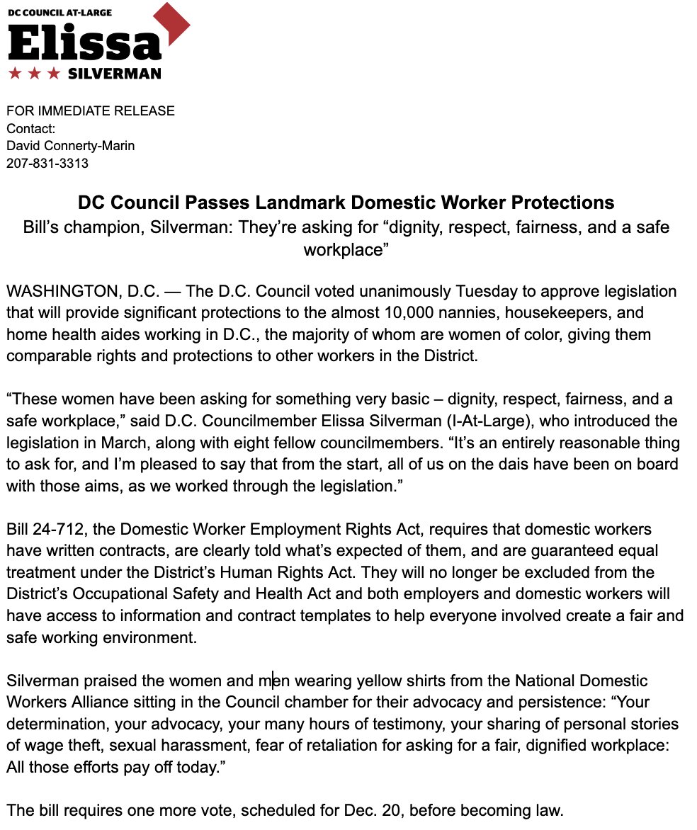 CM_Silverman's tweet photo. There it is! "Dignity, respect, fairness, and a safe workplace" for domestic workers passes unaninmously. @domesticworkers @jufj https://t.co/aLCarOVexT