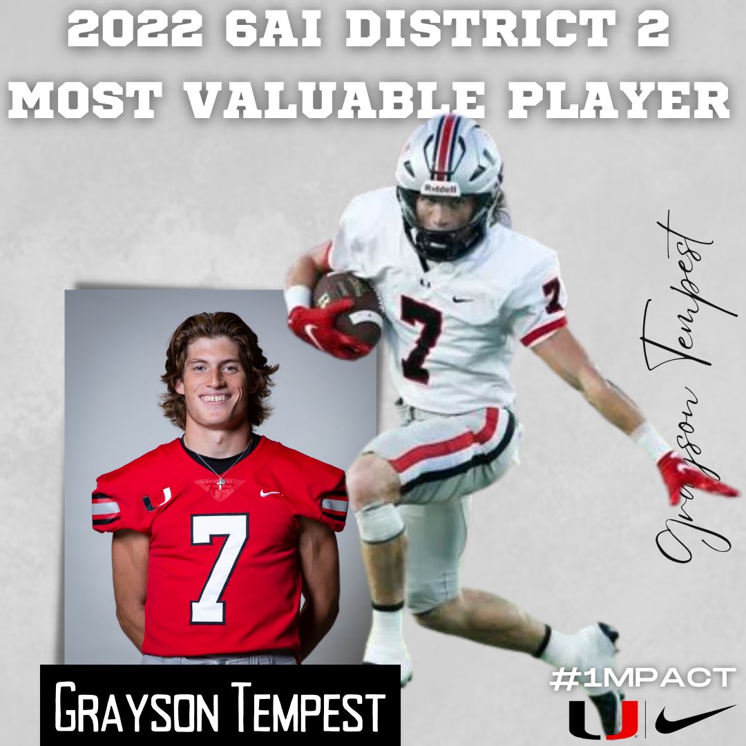 UnionFootball's tweet photo. Congratulations to 6A1 District 2 Most Valuable Player @TempestGrayson #1MPACT #UnionFB https://t.co/nHPlICu3w6