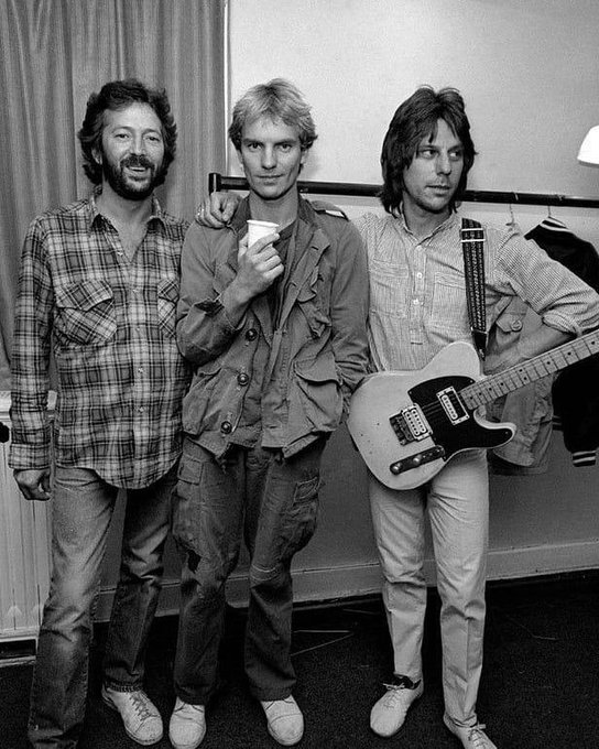 crockpics's tweet photo. Eric Clapton with Sting and Jeff Beck, UK 1981. Photo by Adrian Boot https://t.co/nkzHi7EVGS