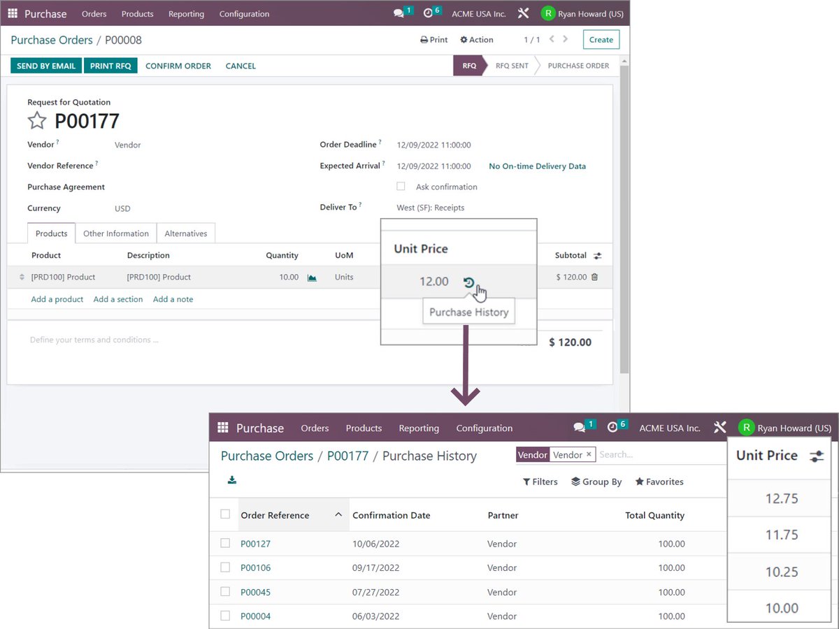 Odoo's tweet image. Meet #Odoo 16

Easily access to your product Purchase History  

Check and track past price behavior

odoo.com/r/meet16

#better #management #technology