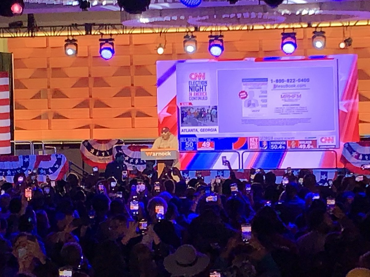 Spike Lee takes the stage at Sen. Warnock’s election night watch party. He says he got in a plane to be in Georgia, his home state tonight.
