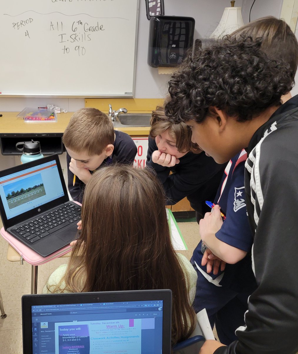 MrsTennaro's tweet photo. Ss literally put their heads together to solve a 3-Act Math problem from @SavvasLearning. A fun way to review and apply what they learned in the unit! #MathDiscussions #LearningTogether #MathInTheRealWorld https://t.co/9f9LWW5YOO