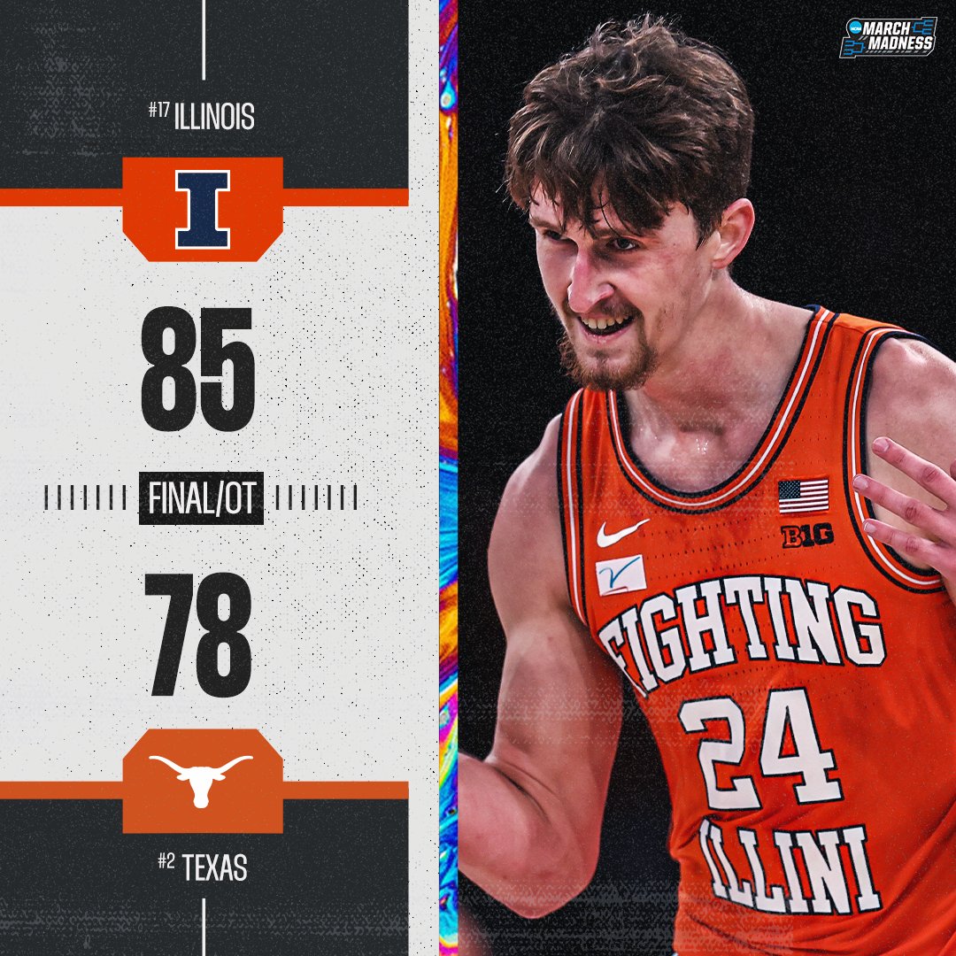 MarchMadnessMBB's tweet photo. NO. 17 ILLINOIS OUTLASTS NO. 2 TEXAS IN OT 🔥

The Fighting Illini pick up their second ranked win of the season, knocking off the Longhorns in the Jimmy V Classic 👀 https://t.co/bPWdwQJuRp
