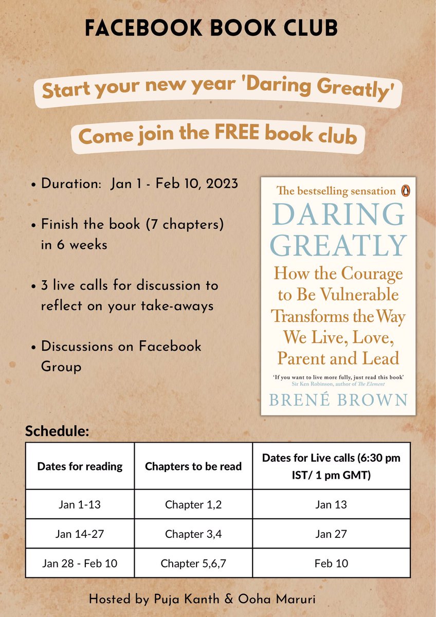 EmofreeTherapy's tweet photo. We’re discussing Daring Greatly in our book club from Jan.

You can join here. 

https://t.co/vM6PPRLQj3 https://t.co/iDaGp4FfYU