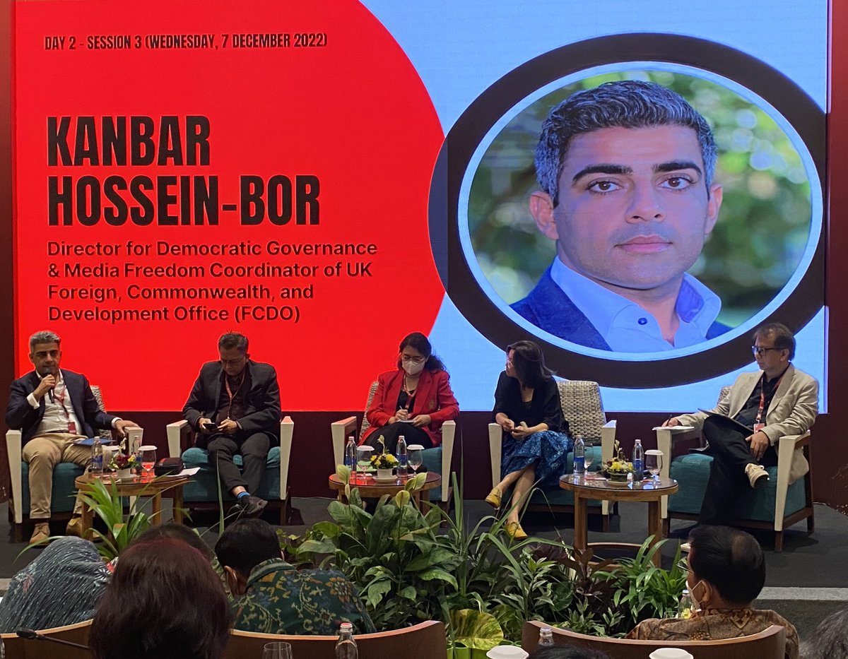 WFD_Indonesia's tweet photo. “Nurturing the information ecosystem leads to real democratic change,” says @kanbarHB of @FCDOGovUK at #BCSMF, while noting that “it’s under attack” and highlighting the UK’s support through @MediaFreedomC (read more: https://t.co/sJUF9LdaQk) #WFDatBDF https://t.co/tyl4y6n3RK