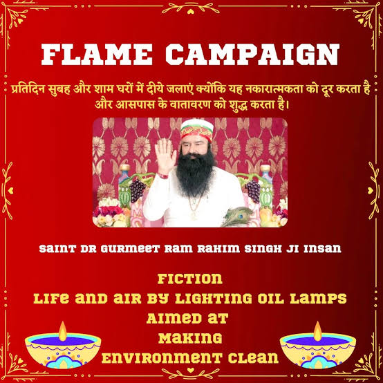 Lighting diyas 🪔 daily at home is considered auspicious The campaign #FLAME initiated by Saint Gurmeet Ram Rahim Ji,under which millions DSS followers pledged to enlighten earthen diyas 🪔 at their home on daily basis for Environmental Purification n for Spiritual well-being