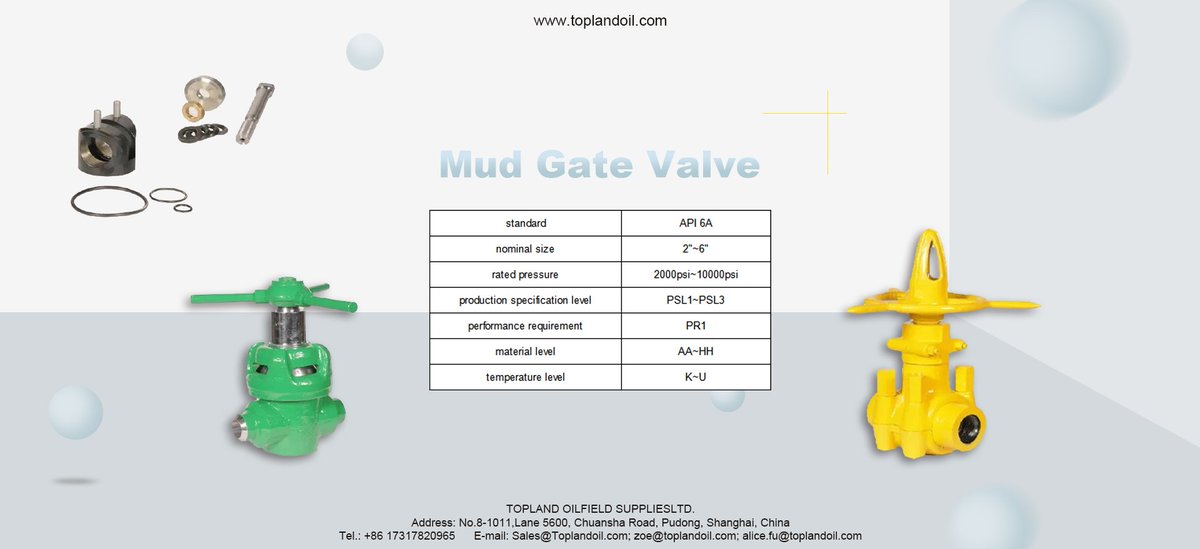 OilTopland's tweet image. The union ends mud gate valve is mainly used for drilling mud circulating system in oil field.    It is used to control the flowing and stopping of mud and is joined by trapezoid thread connection, can be installed quickly and conveniently. #MudGateValve #API6A #Oilfield