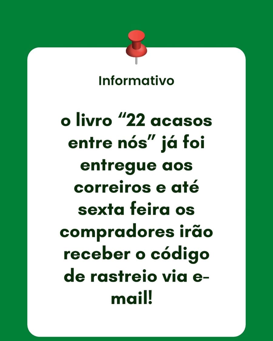 intergalaticaed's tweet photo. ATENÇÃO
Todos os livros de "22 acasos entre nós já está com os correios.
Os códigos de rastreio estão sendo enviados apartir de hoje (06/12) até sexta feira (09/12).
Os códigos chegaram por email cadastrado no site!! https://t.co/gm5Zcd586k