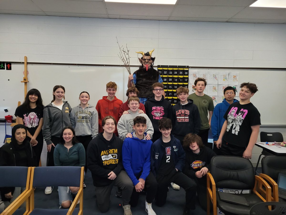 VJAGermanClub's tweet photo. VJA German classes has lots of fun today celebrating the Austrian tradition of Sankt Nikolaus and Krampus! @AndrewHS_d230 https://t.co/91NkxkhU5Y