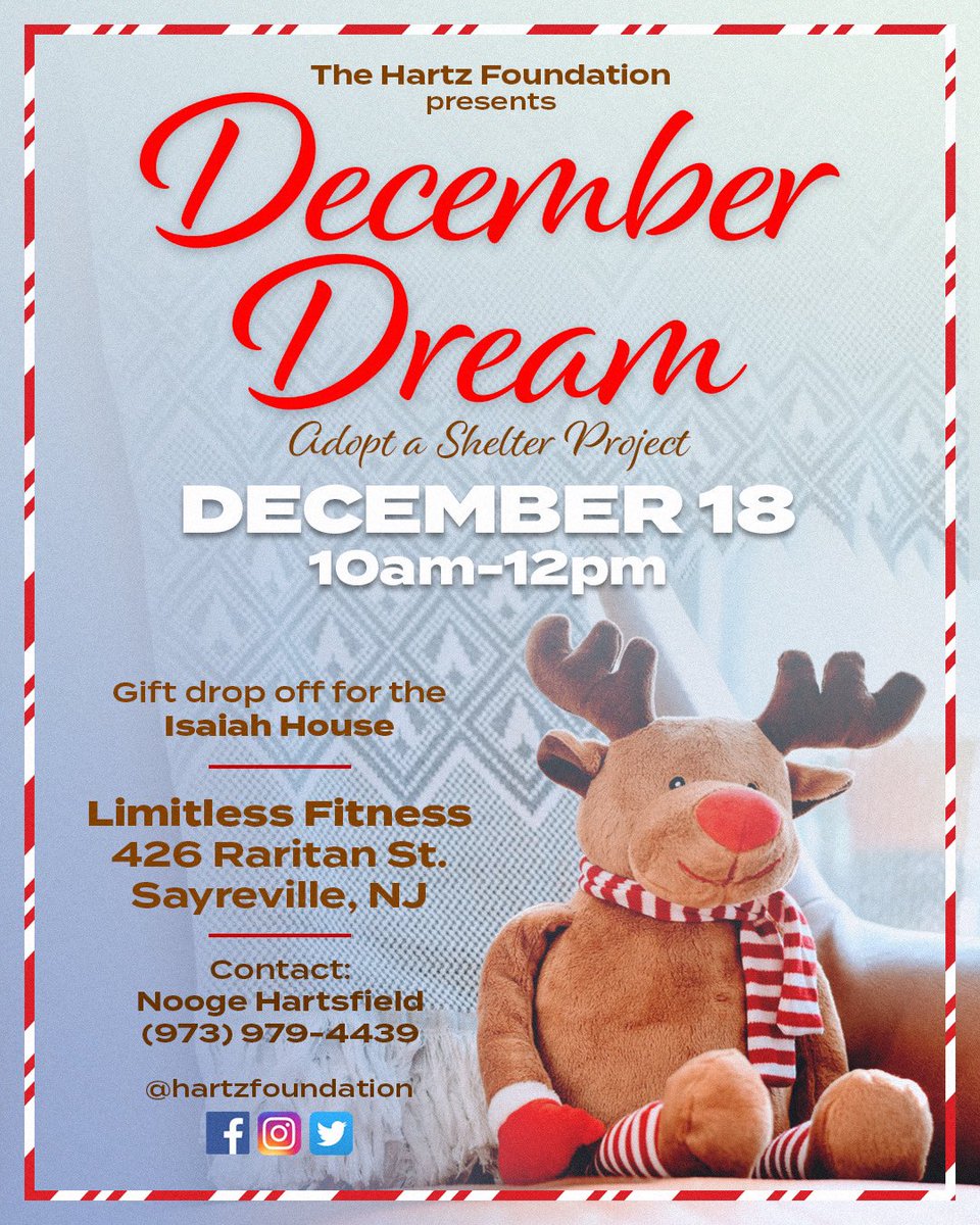Myles_Harts's tweet photo. Holiday Season is here! Bring a cheer to those in need! My foundation @hartzfoundation and I are partnering with the Isaiah House in New Jersey to collect items and gifts this season.

For donation inquires please contact: (973)-979-4439 or hartzfoundationinc@gmail.com https://t.co/yLNWLhg647