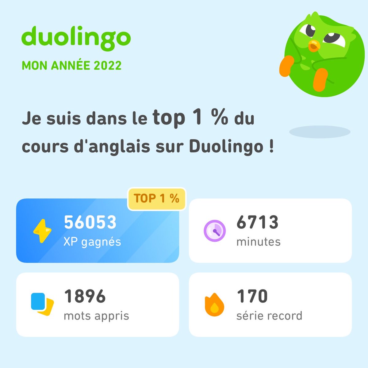 Regarde tout ce que j'ai appris avec Duolingo en 2022 ! Et toi, ça donne quoi ? #Duolingo365