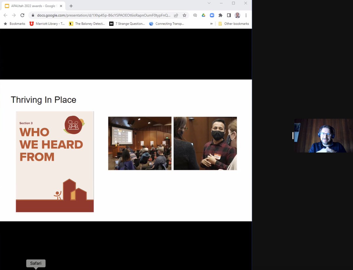 I'm very happy to be part of a <a href="/UofUPlanning/">U of U City & Metropolitan Planning Department</a> team that earned an Achievement Award from <a href="/APAUTAH/">APA UTAH</a> for Thriving In Place SLC! Our cohort did a ton of work and research, and it's great to see that recognized. The work is helping to address SLC's affordable housing issues.