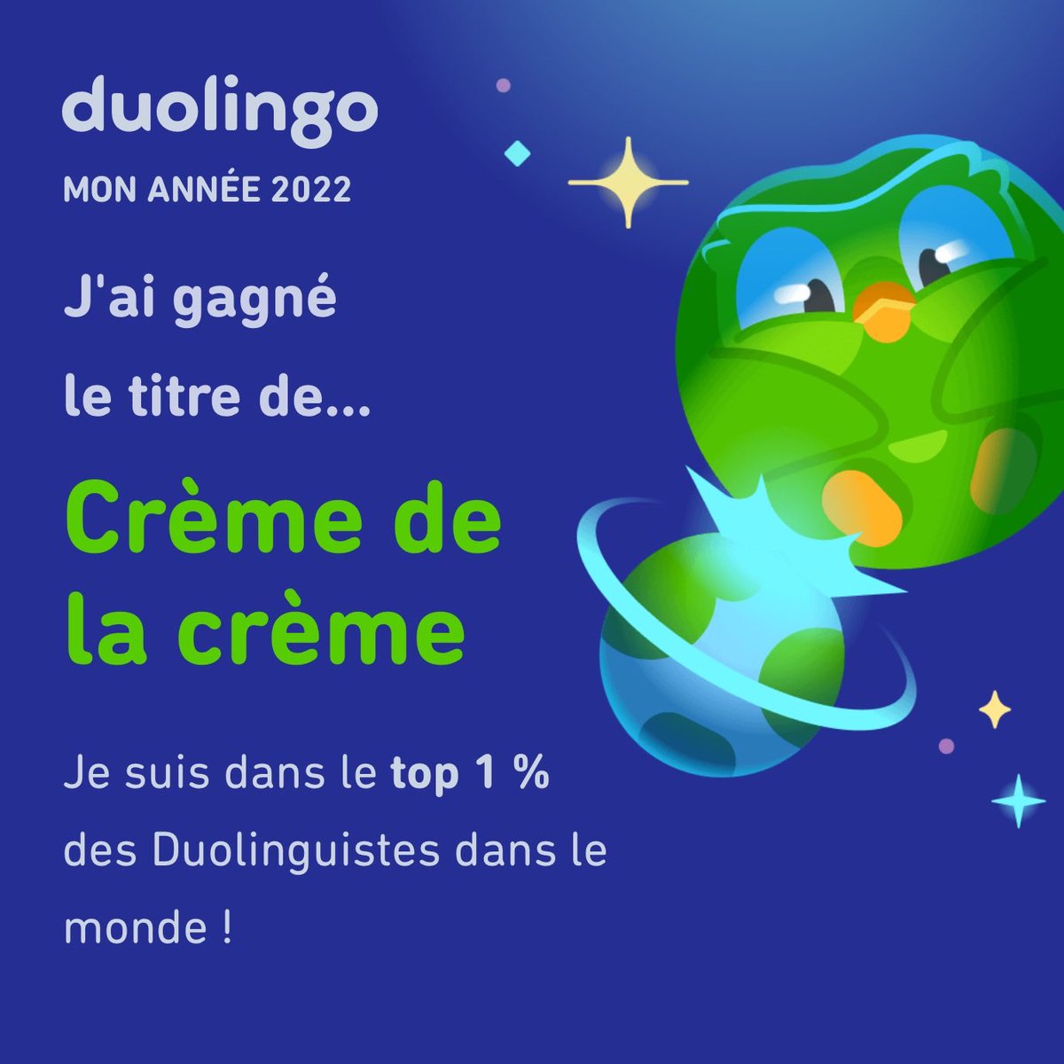 J'ai gagné le titre de Crème de la crème ! Et toi ? #Duolingo365