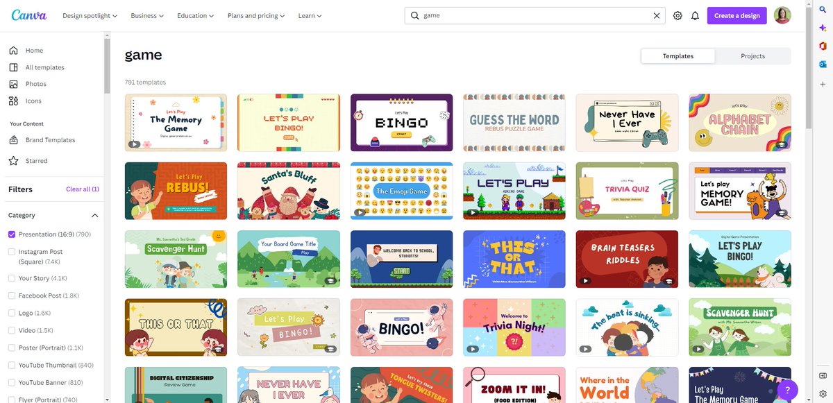 Lots of #gamification templates in @canva for adding gaming elements to activities teachers are doing in classrooms already. Modify these templates with just a few clicks to get them ready to use with learners. Search game > filter for presentation. Thanks @tishrich!