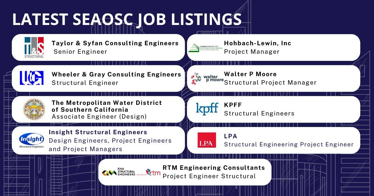 SEAOSC's tweet photo. The #SEAOSC careers page is open for everyone who is on the hunt to find open positions in the #structuralengineering field. Whether you are just starting out your career or a professional with years of experience, this page can be your starting point.
https://t.co/MAKjZnA5lq https://t.co/LrOXOU8PK2