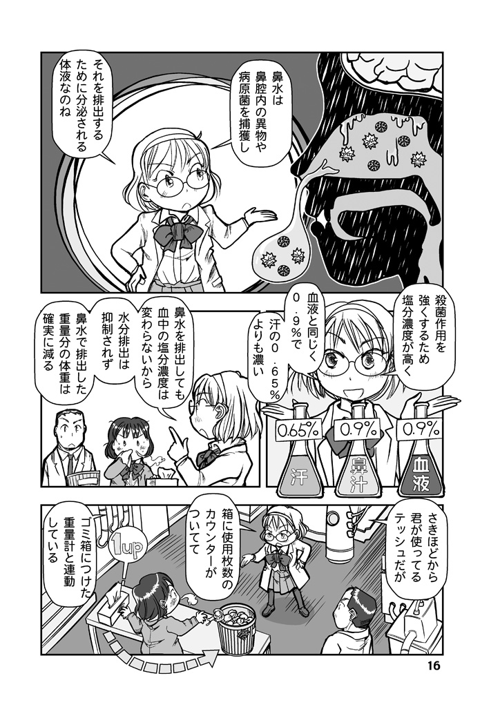 「鼻水を出した分は体重が減る」という話
(必ずしも嘘ではない)

#漫画が読めるハッシュタグ
高校の科学部で繰り広げられる短編ドタバタSFコメディ漫画集を多数の #電子書籍 ストアにて #BLIC出版 より配信開始。
#まるかふぇ電書 #ブリック出版
「科学部室のエリカさん」
https://t.co/QsQXYN42Cr 