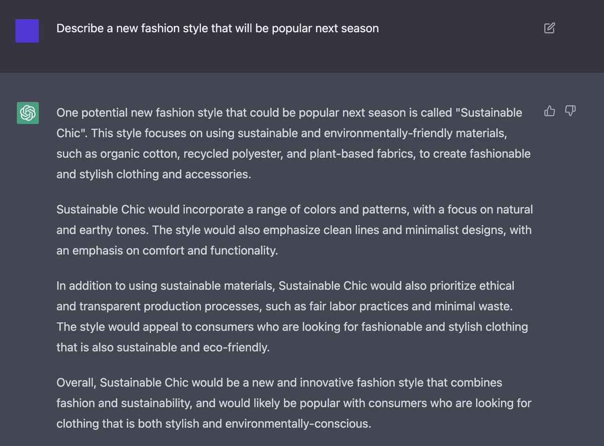#ChatGPT also not too shabby when I asked it to predict a new fashion trend...