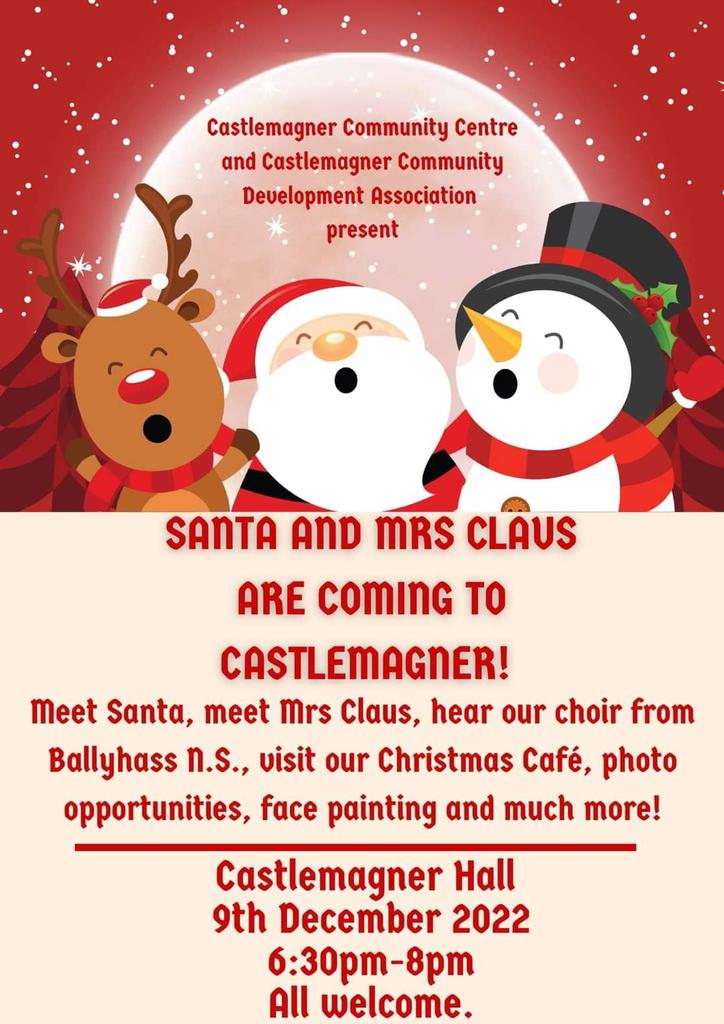 CastlemagnerGAA's tweet photo. Pop along Friday for a fun festive evening. Make sure to spread the word. 🎅🏻🎄 https://t.co/UYhYtIbCvU