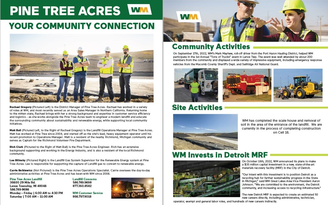 kathyklein4's tweet photo. Hello Lenox/New Haven and Macomb County residents...at this link you will find the most recent WM Pine Tree Acres Landfill Community Newsletter.  Have a safe and happy holiday season. https://t.co/u5AoGywltm https://t.co/CZ7Jorw5zU