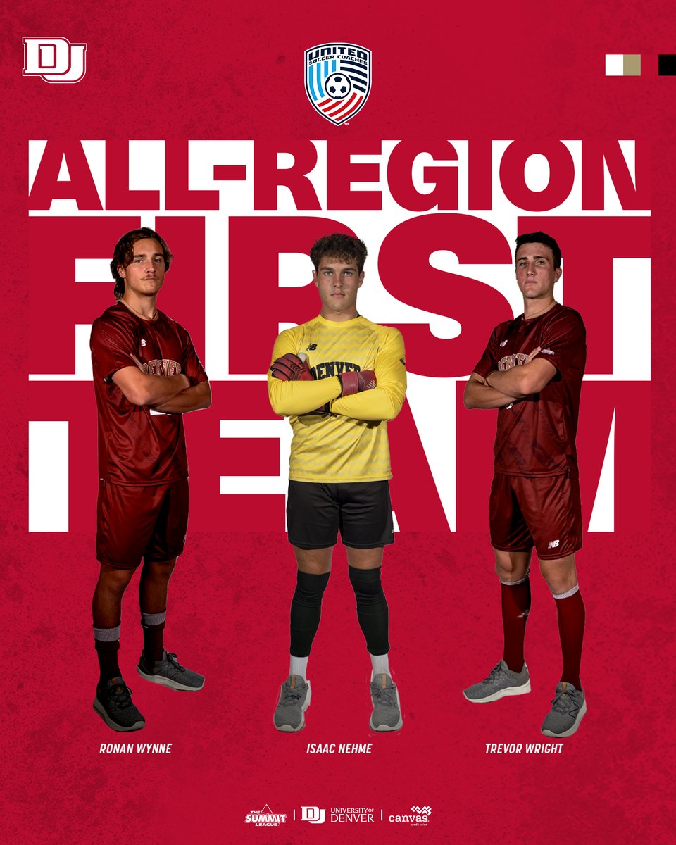 DU_MSoccer's tweet photo. Denver Puts Five on @UnitedCoaches All-Region Teams
1⃣: Isaac Nehme, Trevor Wright and Ronan Wynne
2⃣: Ben Smith
3⃣: Sam Bassett
✍️: https://t.co/2QqhNKcDLO
#GoPios https://t.co/QSFlxskMrS