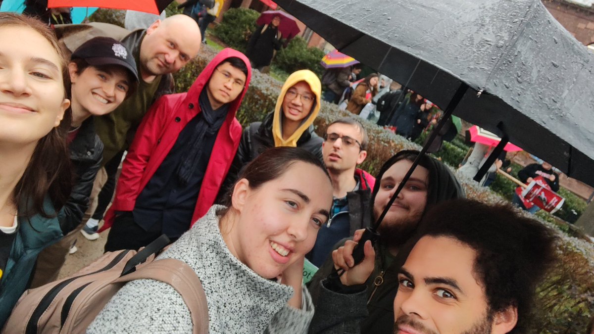 _JordanBridges_'s tweet photo. Rutgers philosophy grads, postdocs, and teaching faculty out in the rain with @ruaaup to demand fair wages, job security, and good faith bargaining! https://t.co/nGAy041u3o