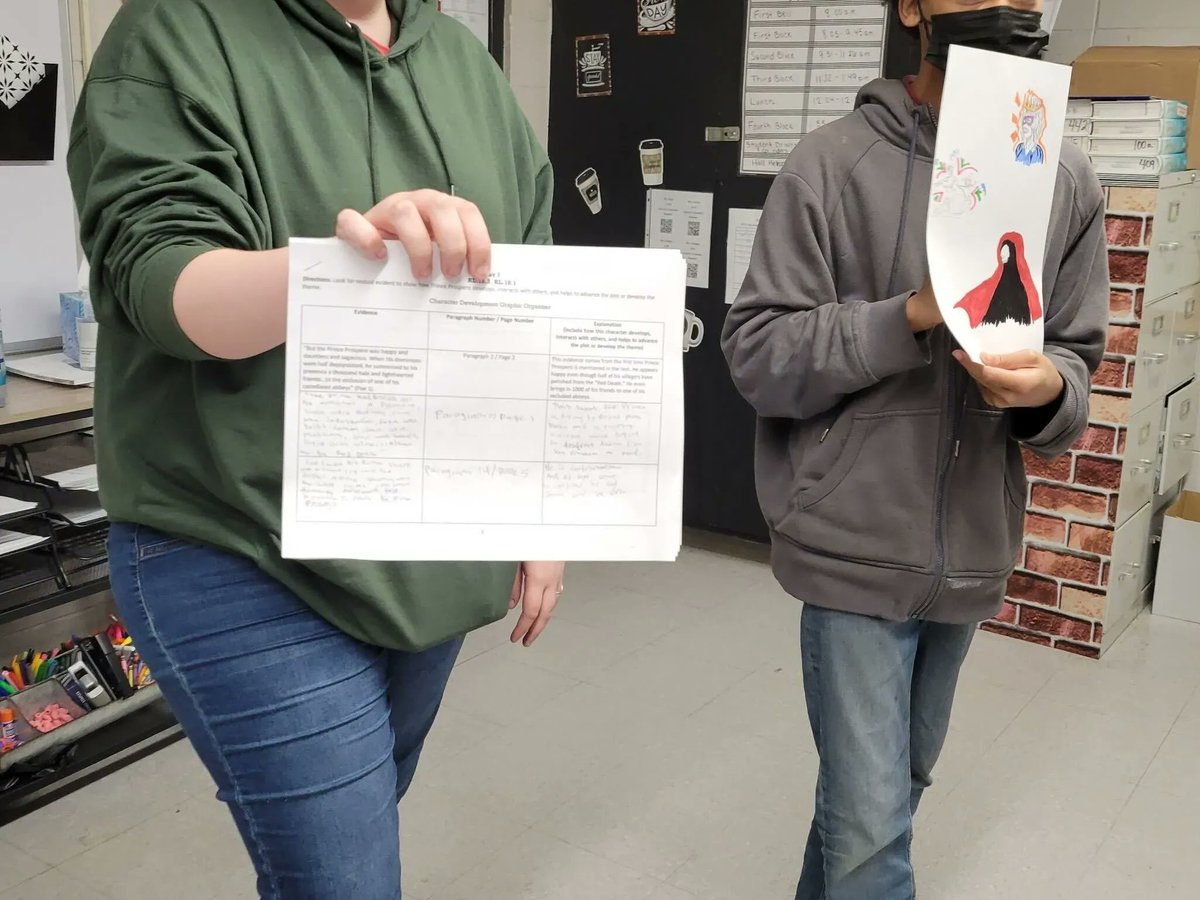 K1Education's tweet photo. "One of my English II teachers sent me these photos after using #KidsFirst #WINWorkshop strategies to analyze “Masque of the Red Death.” She was so excited to show me how engaged the students were." #kidsfirstalways #relationships #coaching #collaboration #implementationmatters https://t.co/dyljTKvKsb