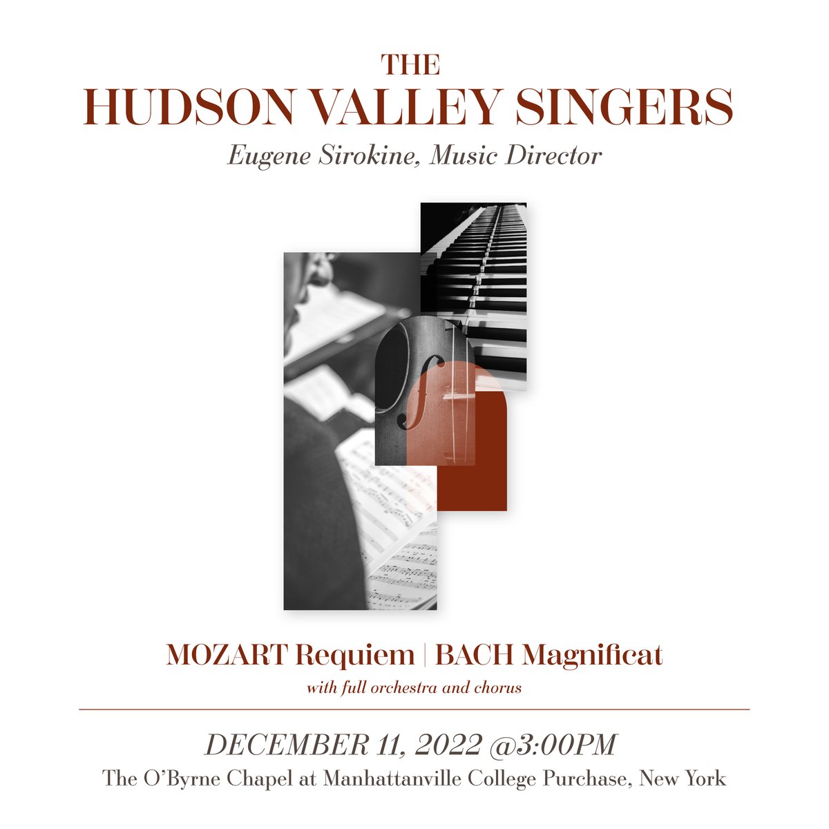 Hear two choral masterpieces this Sunday, Dec. 11 at 3pm at Manhattanville College! The Hudson Valley Singers perform Mozart's Requiem and Bach's Magnificat. Tickets: bit.ly/3iHD3DT