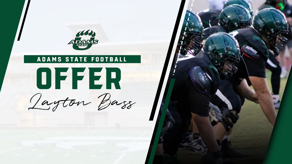 LaytonBass's tweet photo. Honored to receive an offer to play football from @AdamsStateFB thank you @CoachGerm79!

@coachwillard70 @coachg09 https://t.co/lobpq1engR