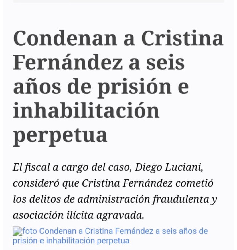 6 años de prision para Cristina Fernández.  La irán a visitar a la cárcel MEO, Vallejo, Boric y todos los que la veneraban en Chile?   Esperando las respuestas de los 🌳🌳 que van a querer jugar al empate